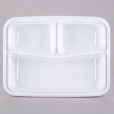 Empaque Plástico Blanco de 3 Compartimientos con Tapa 33 Onzas UN-6323